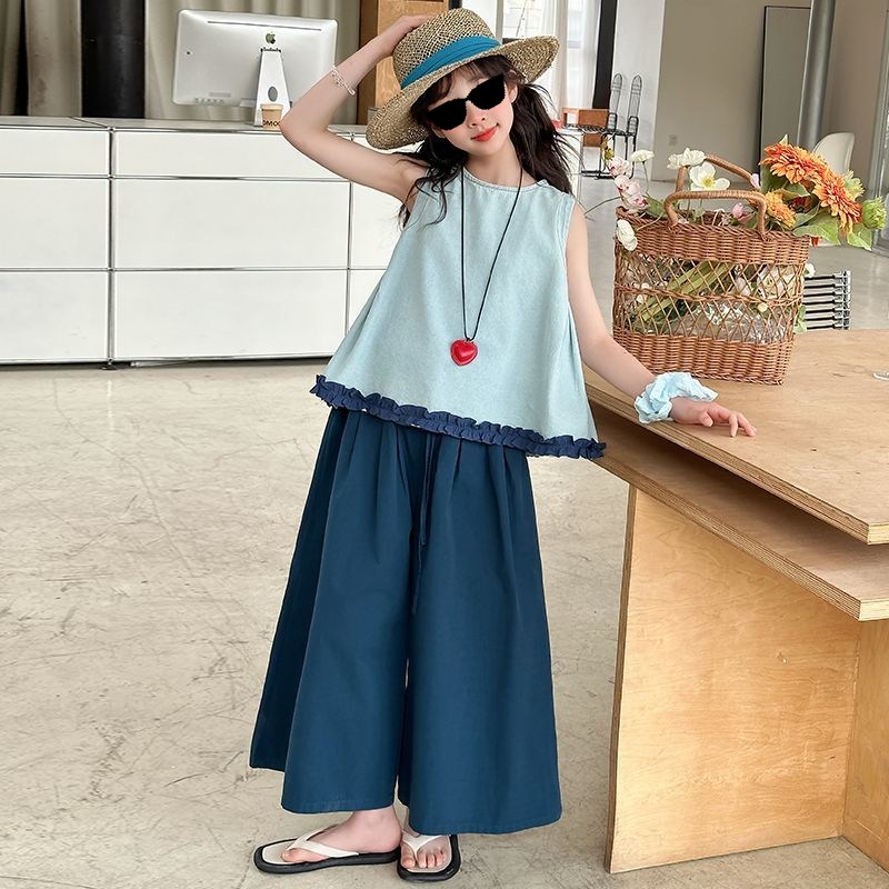 해피유통어린이 여름 캐주얼 민소매 상의+루즈핏 바지 세트 심플 스타일14세 이상XG03 41,210원