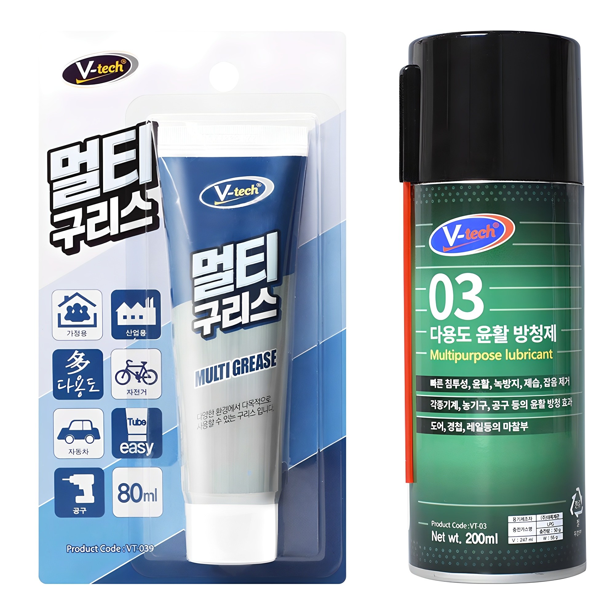 Vtech 녹슬고 뻑뻑한 곳 끼익 소리 제거 방청윤활제 200ml + 멀티구리스 80ml 세트, 1세트 6,540원