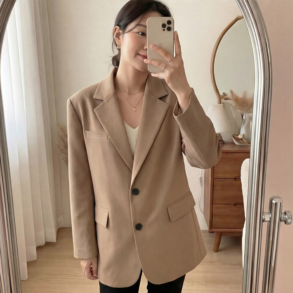 빅사이즈 여성 데일리 테일러드 자켓 봄가을용 폴리에스터 기본핏 긴소매, 현재가 34,900원