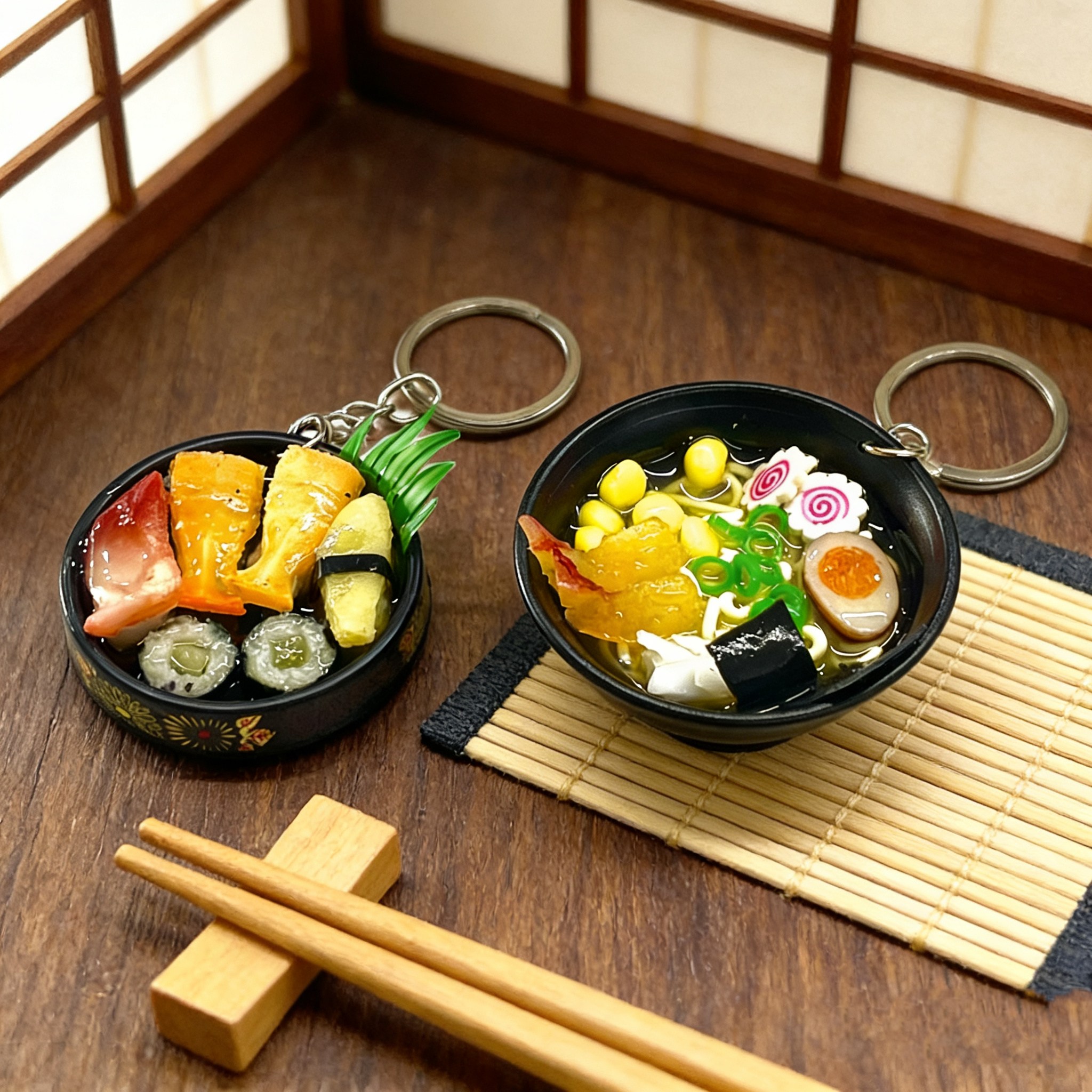 핸드메이드 미니어처 초밥 라면 음식 키링 2종 세트 가방걸이 열쇠고리 11,990원