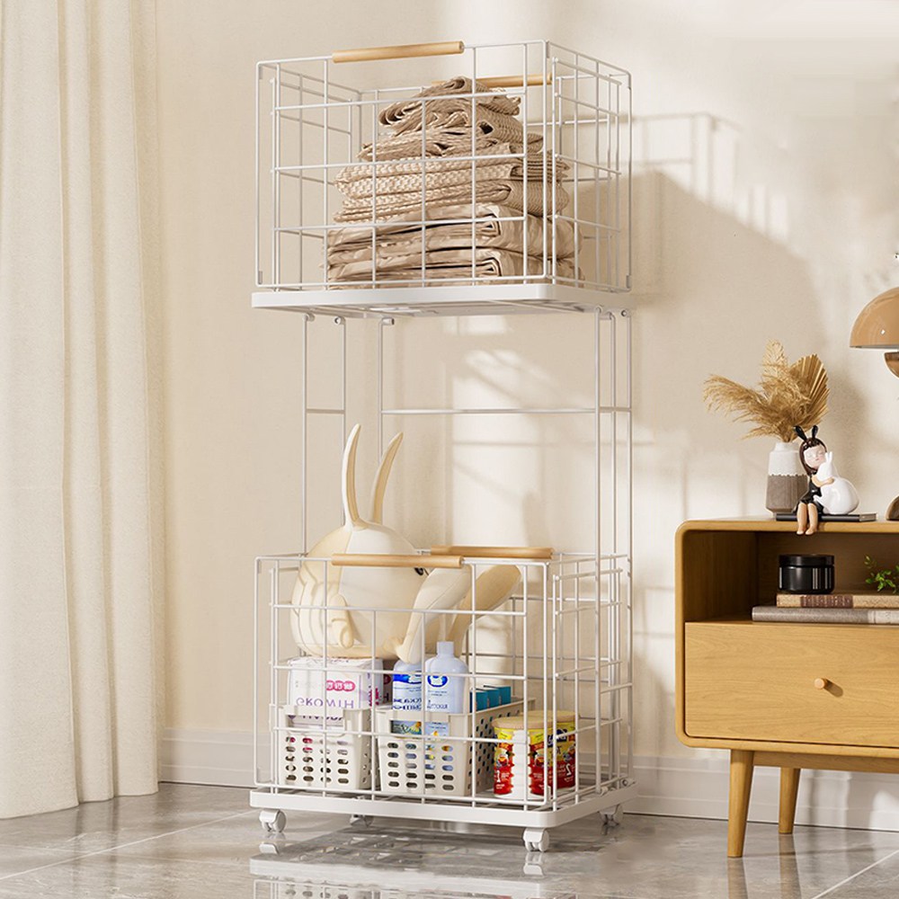 Zuge 홈 와이어 햄퍼 트롤리 2단 빨래바구니, 화이트 43,490원