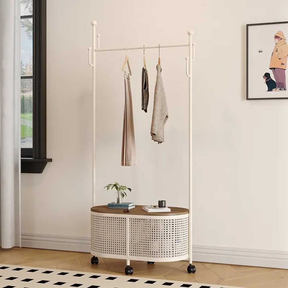 라탄 이동식 행거 원목 스탠드 드레스룸 옷걸이 수납, 오프화이트 라탄 플랫(80x170) 85,700원