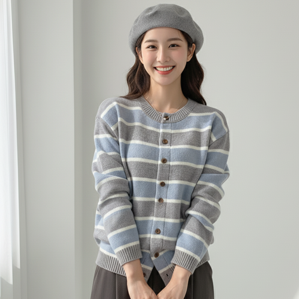 [원사좋음] 누보마켓 맨살에도 부드러운 여성 겨울 라운드넥 윈터 단가라 도톰 니트 가디건 38,900원