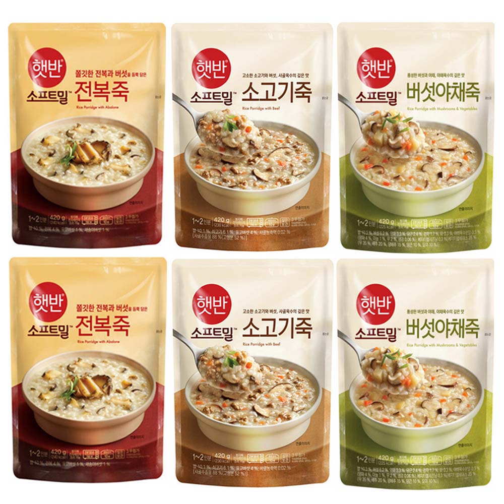 총 6개입/450g 비비고죽 전복2+버섯야채2+소고기2, 2세트 31,300원
