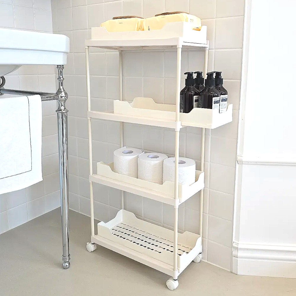 이동식 슬라이딩 4단 트롤리 틈새 선반 단수 조절 주방 욕실 다용도 세탁방 공간 활용, 화이트 28,520원