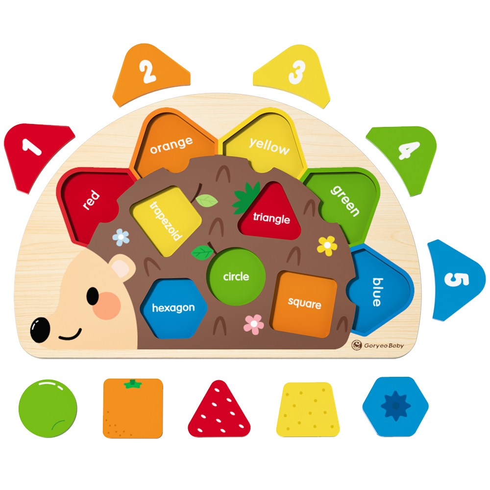 고려베이비 고슴도치 원목 도형 퍼즐 모양 맞추기 놀이 교구, 10피스, 1개 9,600원