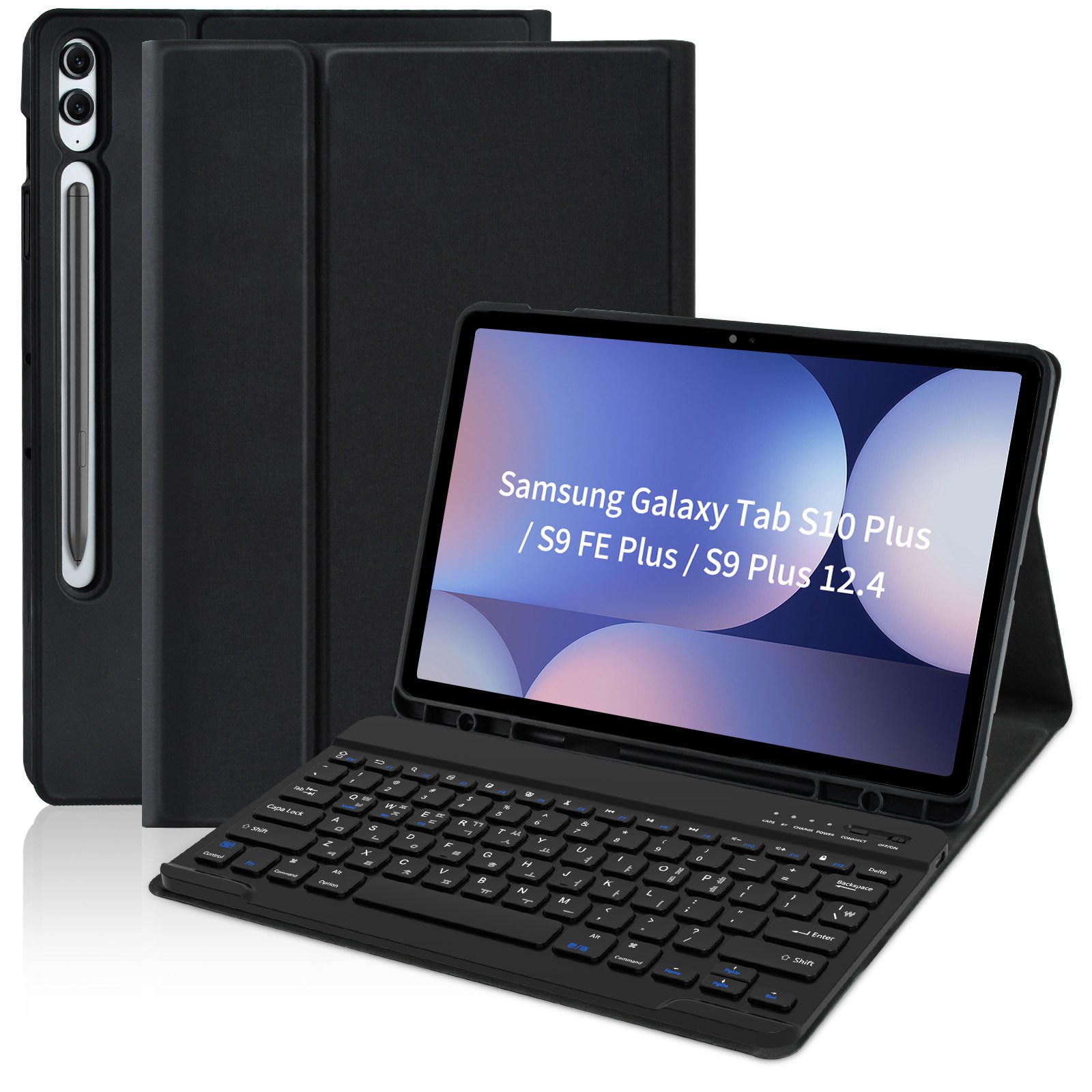 갤럭시탭 겸용 블루투스 키보드 케이스 S펜 수납 키보드 한글 각인 프리미엄 다이어리 케이스 탈부착 키보드 스마트 각도 조절 케이스, 블랙, 1개 46,900원