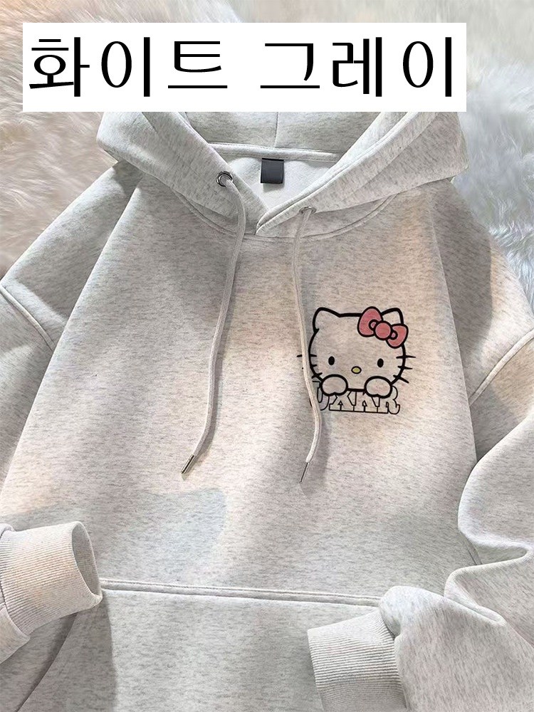 [♥당일 출고♥] 만화 스타일 귀여운 헬로키티 프린트 후드 스웨트셔츠 루즈핏 느슨한 긴팔 상의 트렌드 28,900원