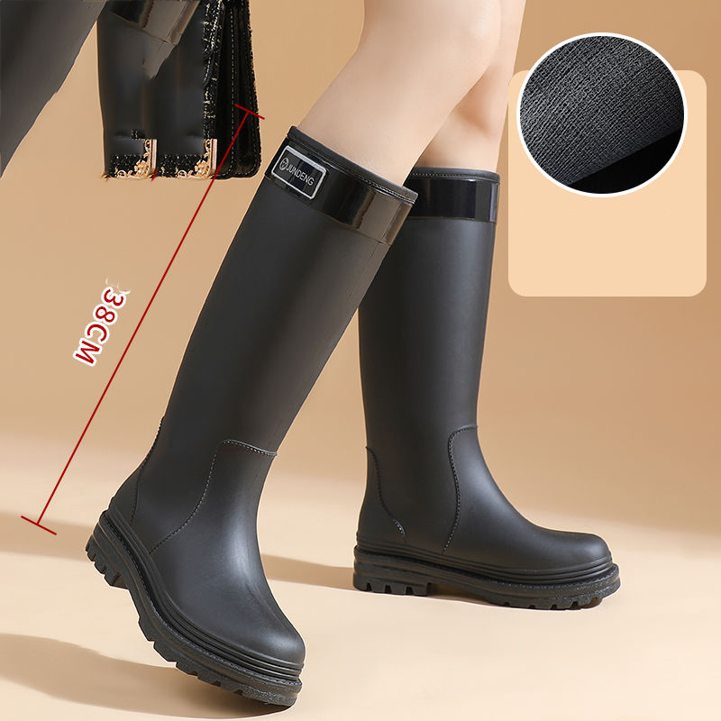 여성 패션 레인 부츠 캐주얼 키높이 방수 주방장화 통굽 미끄럼 방지 롱장화, 현재가 16,580원