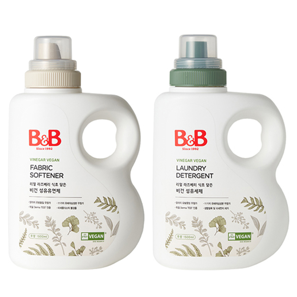 비앤비 유아 비건 섬유유연제 1.5L + 섬유세제 1.5L 무향 본품 16,990원