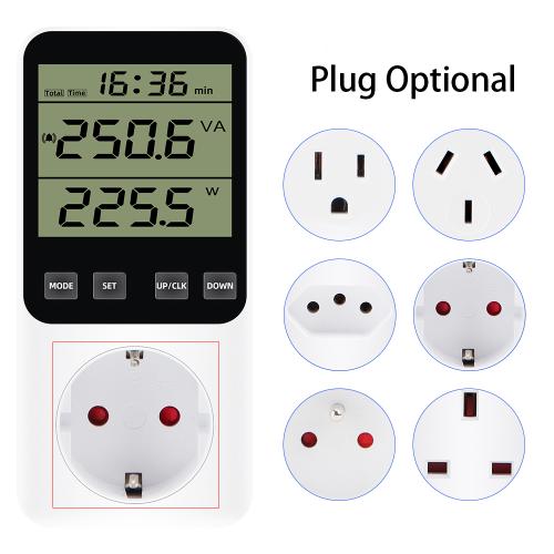 디지털 LCD 전력계 230V 전력 에너지 측정기 전압계 전류계 소비 모니터 50Hz 소켓 분석기 EU 미국 영국 AU FR BR 플러그 21,300원