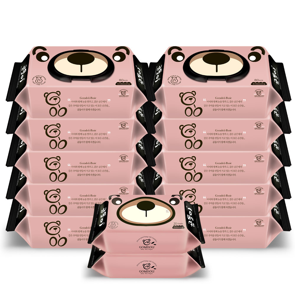 곰돌이 안전한 아기물티슈 베리베리 캡형 80매x10팩+휴대20매x2팩 17,590원