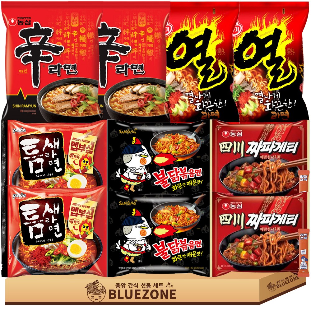 매콤 봉지라면 낱개 세트 신라면2 사천짜파게티2 틈새라면2 열라면2 불닭2 라면스틱2 19,900원