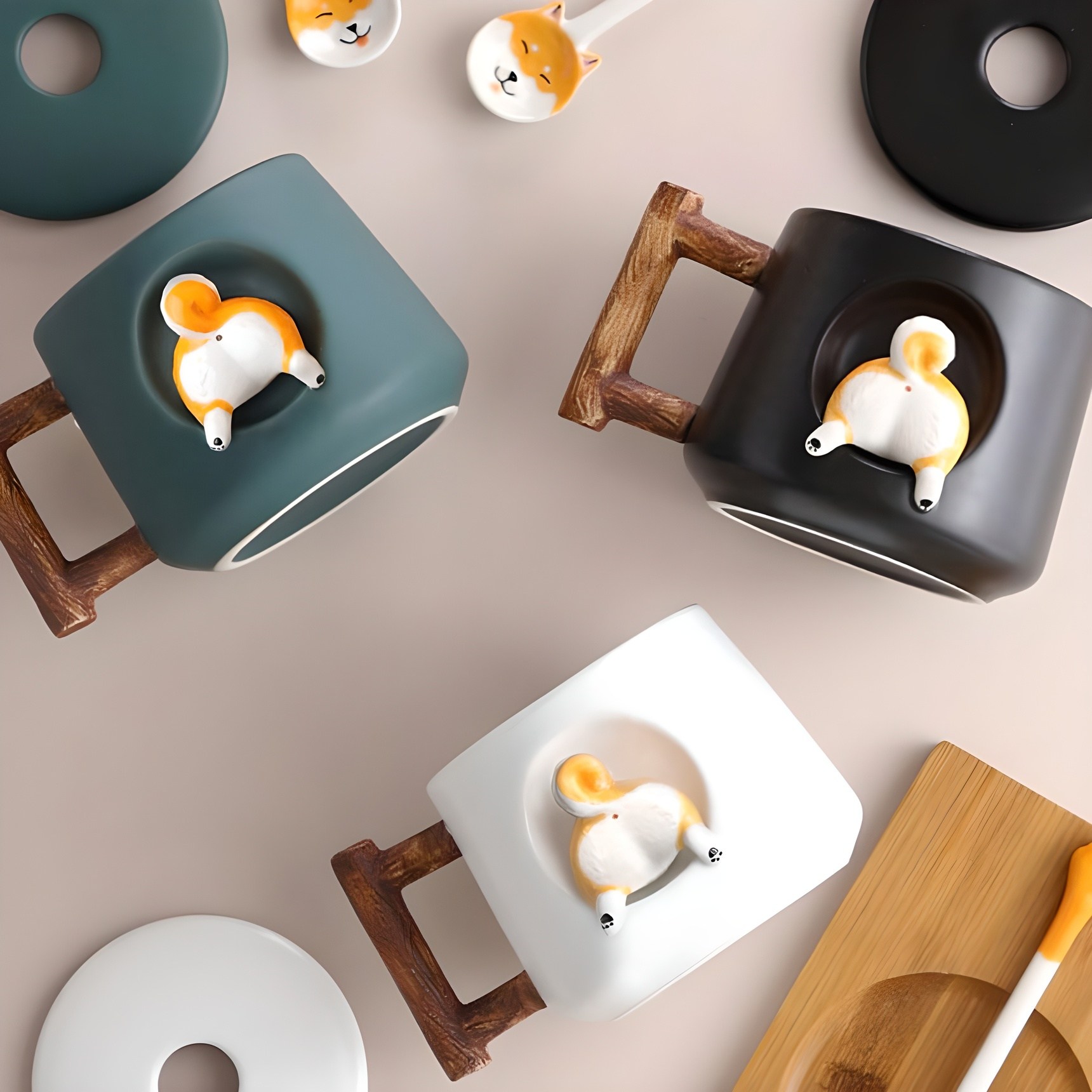 [귀여운 강아지 머그컵] 홈카페 감성 도자기 머그잔 (특이한 커피잔+머그 컵 뚜껑 세트) 19,790원