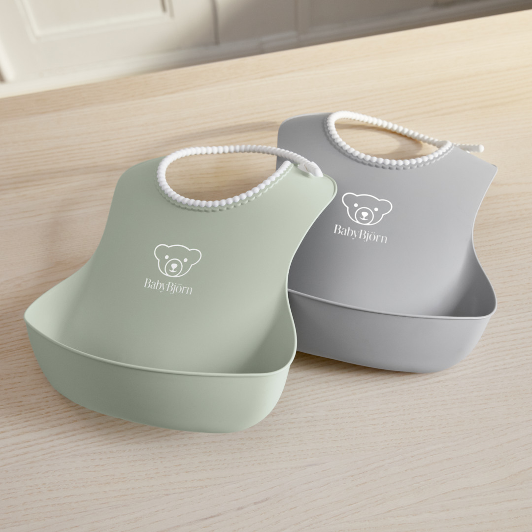 [공식] 베이비뵨 베이비 빕 이유식 턱받이 세트, 파우더 그레이-그린, 1개, 2개입 28,000원