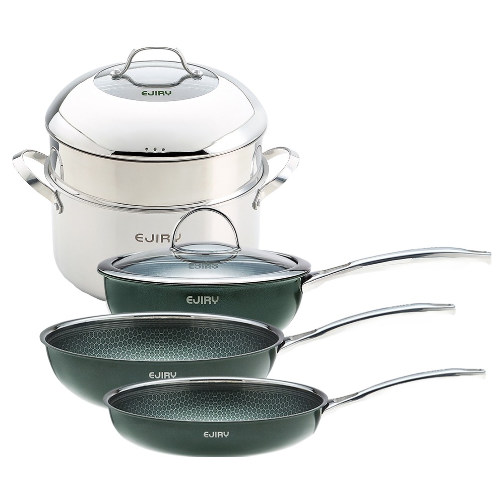 에지리 인덕션 스텐큐브G 통3중 304 스테인리스 논스틱 프라이팬 세트, 딥그린, 1세트, 7종 189,000원