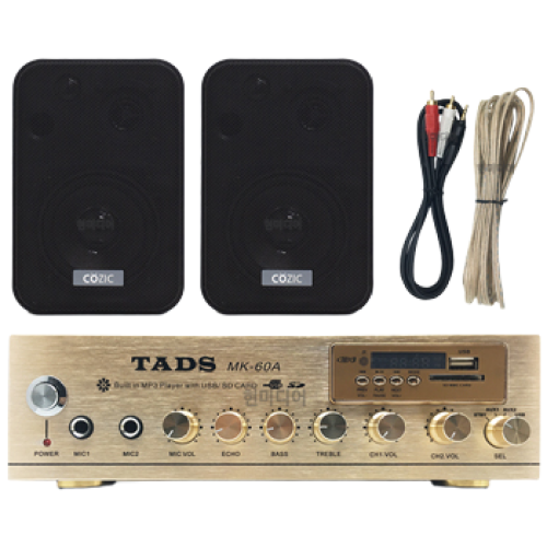 COZIC 앰프스피커 매장용스피커 카페스피커 업소용 벽부형 벽걸이, 앰프 1개 + 5인치 스피커 2개(블랙), 현재가 130,000원