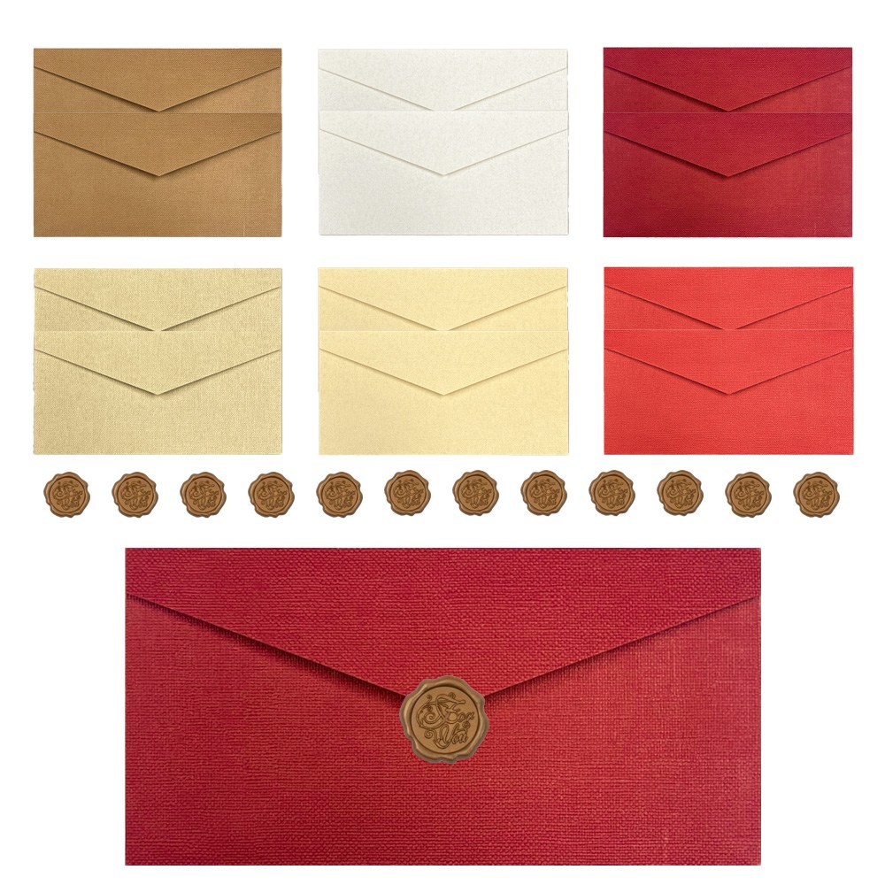 일상가 고급 린넨 현금 봉투 6종 실링 밀랍 스티커 세트 용돈 봉투, 12개, 혼합색상 16,900원