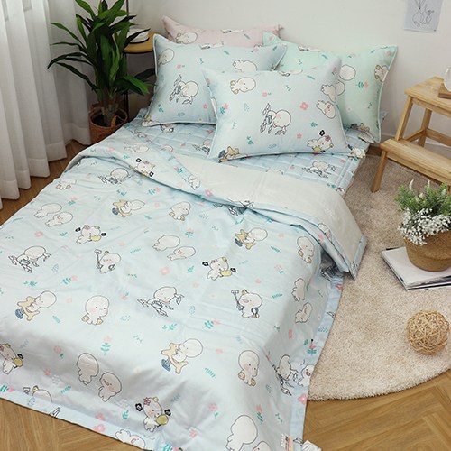 집에 옴팡이 여름풍기인견 누빔이불,패드,베개세트(SS)_6color 유아동이불세트, 블루 210,000원