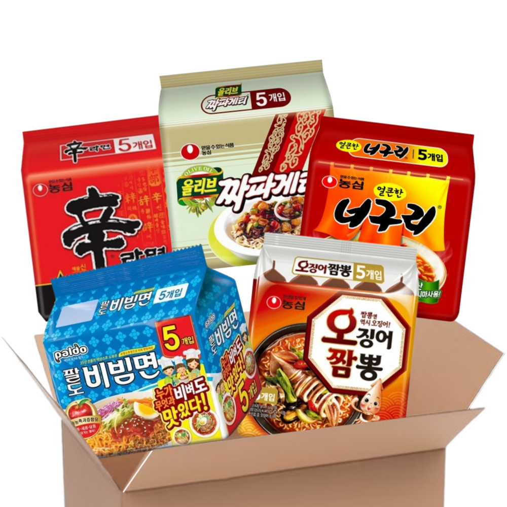 [맛슐랭] 멀티세트 봉지라면 신라면 5+오징어짬뽕 5+짜파게티 5+너구리 5+팔도비빔 5, 1세트 28,500원