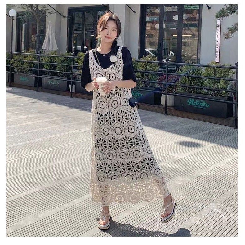 haitua여성 라운드넥 민소매 나시 원피스 봄 여름 레이어드 니트 롱 원피스 16,900원