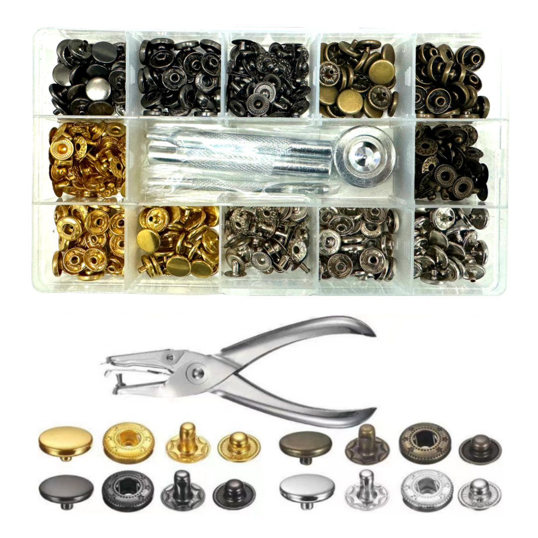 셀프 다용도 단추 똑딱이단추 가정용 10mm 12.5mm 15mm 17mm 96EA 4종컬러 금속스타일 공구 모듬, 1개, 똑딱이단추A 사이즈 10mm 15,800원