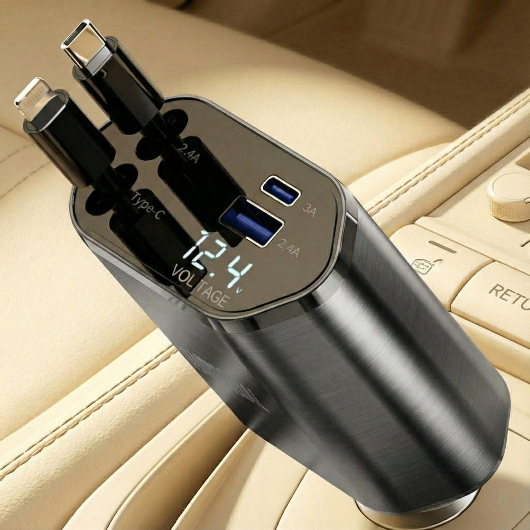 하이퀄 4포트 동시충전 릴타입 차량용 시거잭 고속 충전기 27,800원