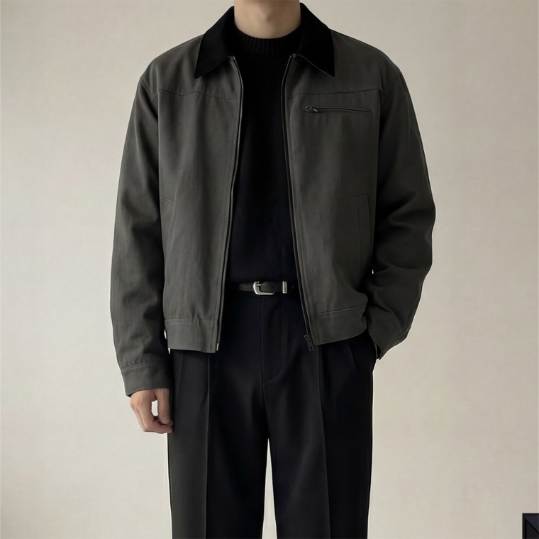 배색 카라 워크 지퍼 크롭 자켓 3color 99,350원