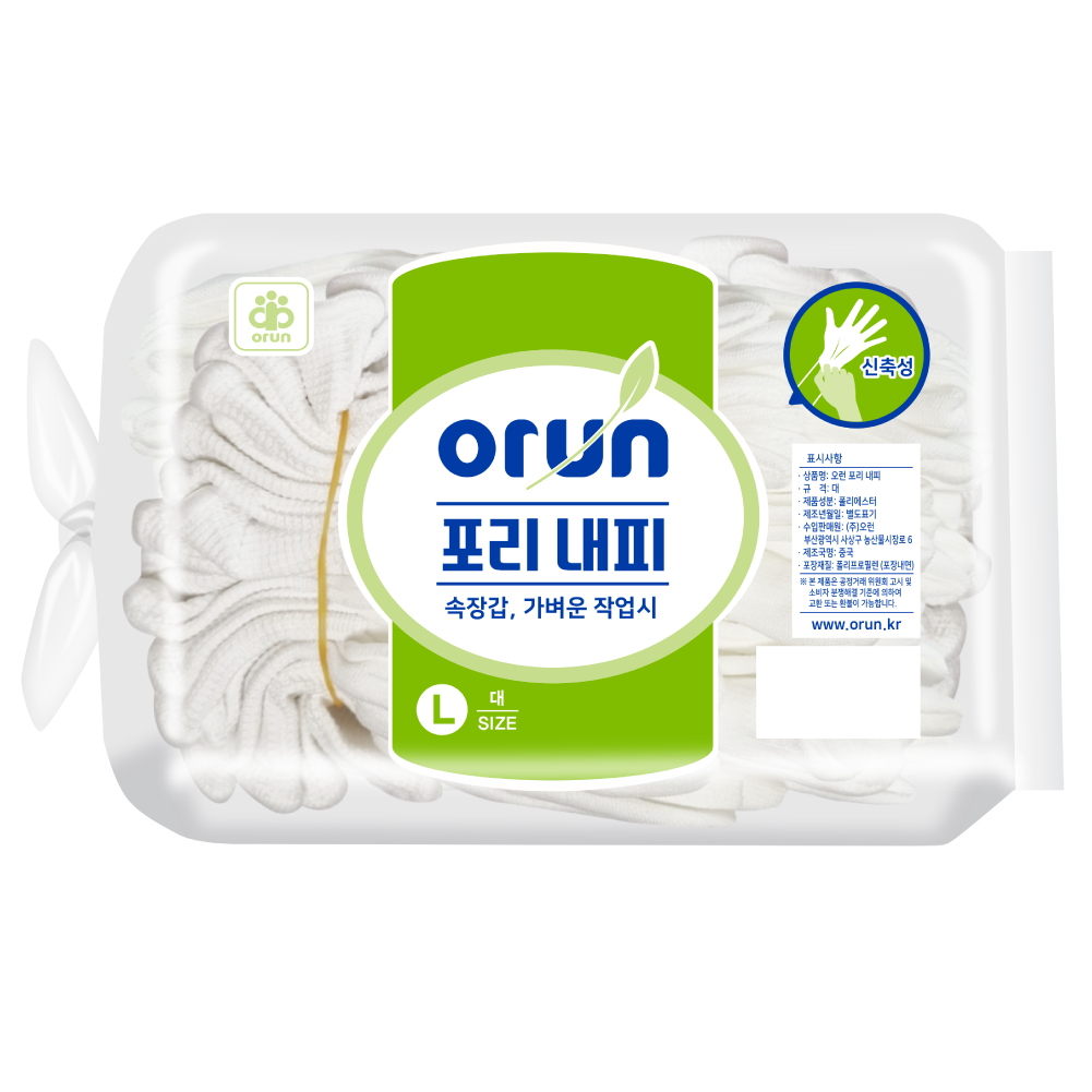 [오런] 포리내피 속장갑 다용도 작업장갑, 대(L), 흰색, 100개 34,500원