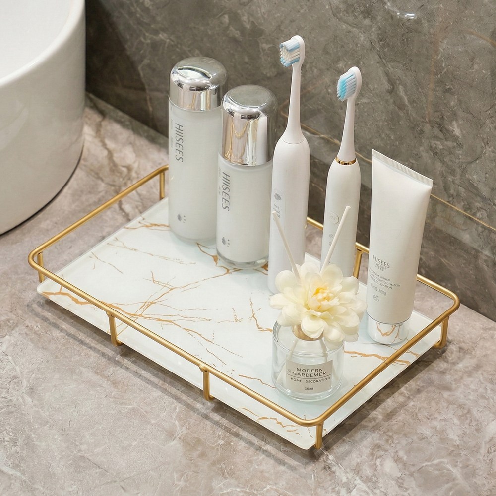 대한만물상 골드프레임 화장품 정리대 인테리어 트레이, 화이트 18,560원