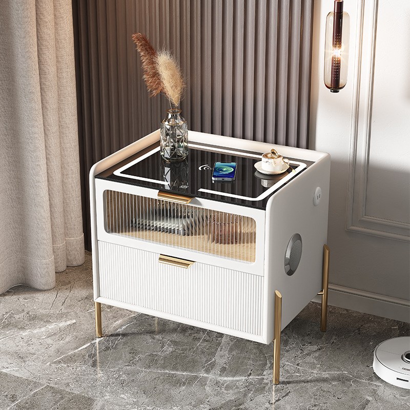 Tixpra  협탁 스마트 원목 모던 럭셔리 LED 스마트 라이트 USB+ 블루투스 스피커+무선충전 다기능 침대 옆 수납장 수납장 136,800원