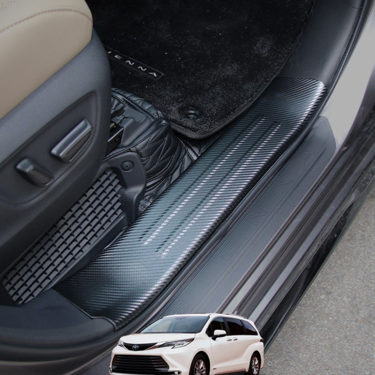 콘보이 시에나 도어커버 스크래치방지 실내커버 튜닝용품, 카본 도어스텝, 도요타 시에나 23,000원