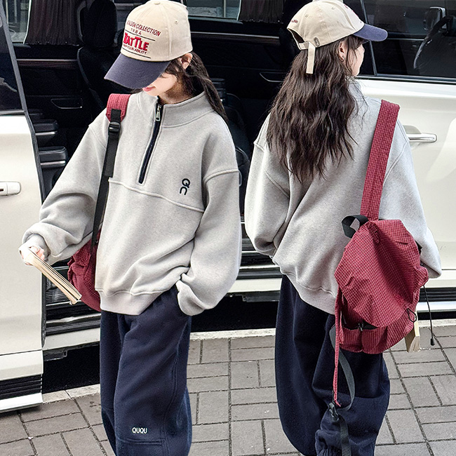 비비키드 여아 봄 가을 초중생 자수 반집업 맨투맨 상하복 세트 주니어 긴팔 상의+하의 초등생 긴바지 (B59) 43,800원