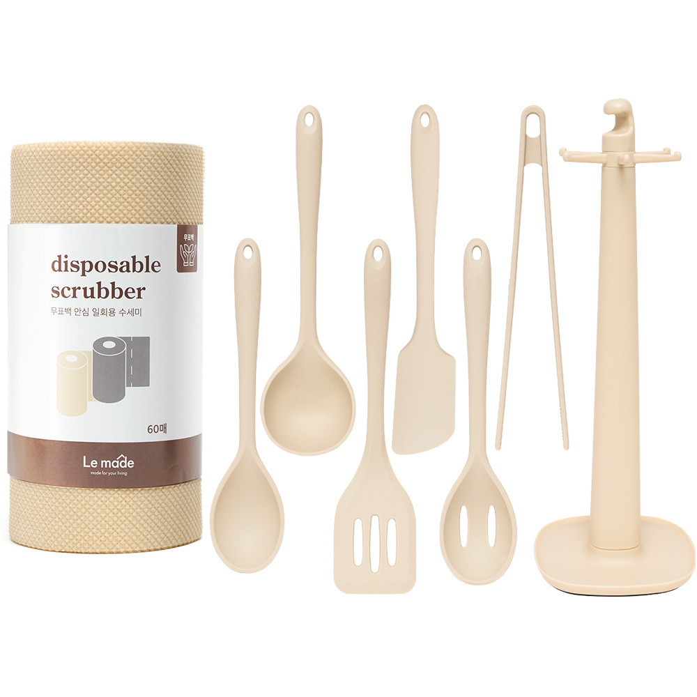 르메이드 베이직 실리콘 조리도구 6종 키친툴 홀더 걸이 세트 + 무표백 안심 엠보싱 일회용 수세미 29,300원