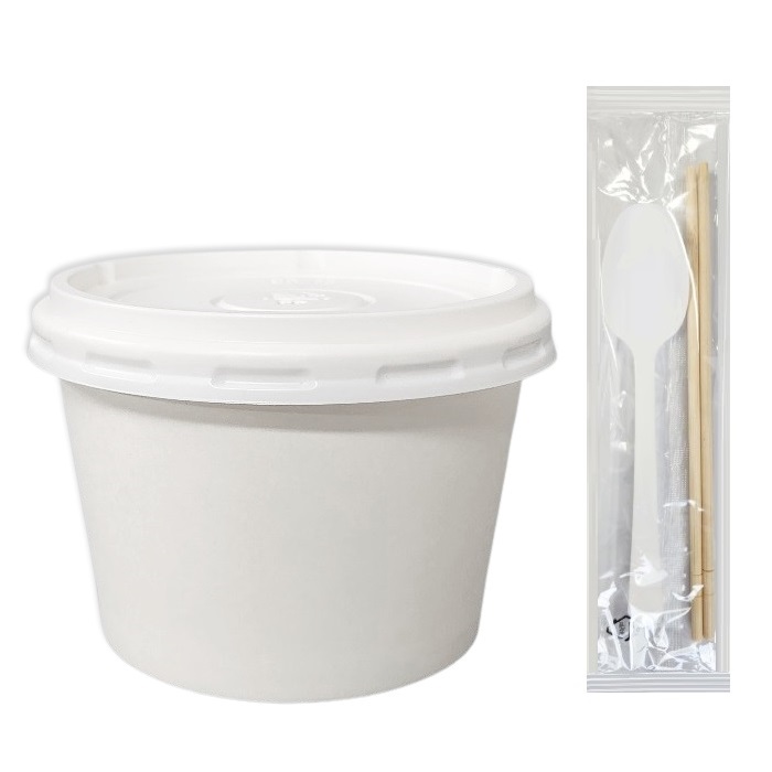 생활을그리다 무인쇄 종이용기 1L + 뚜껑 + 대나무 젓가락 + 스푼 세트, 1개, 500세트 199,900원