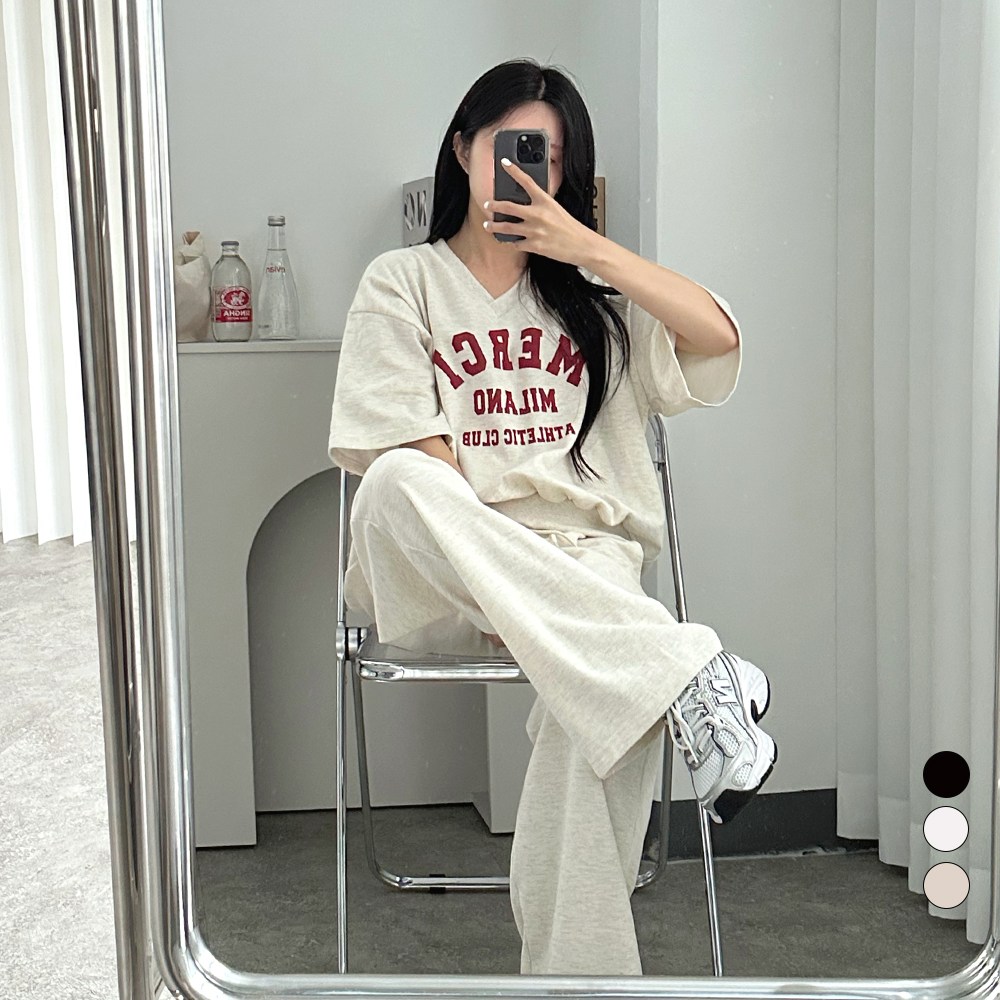 디테일웨어 여성 메르시 브이넥 트레이닝세트 반팔 긴바지 상하세트 임부복 홈웨어 꾸안꾸룩 간절기 편한 운동복 츄리닝 37,800원