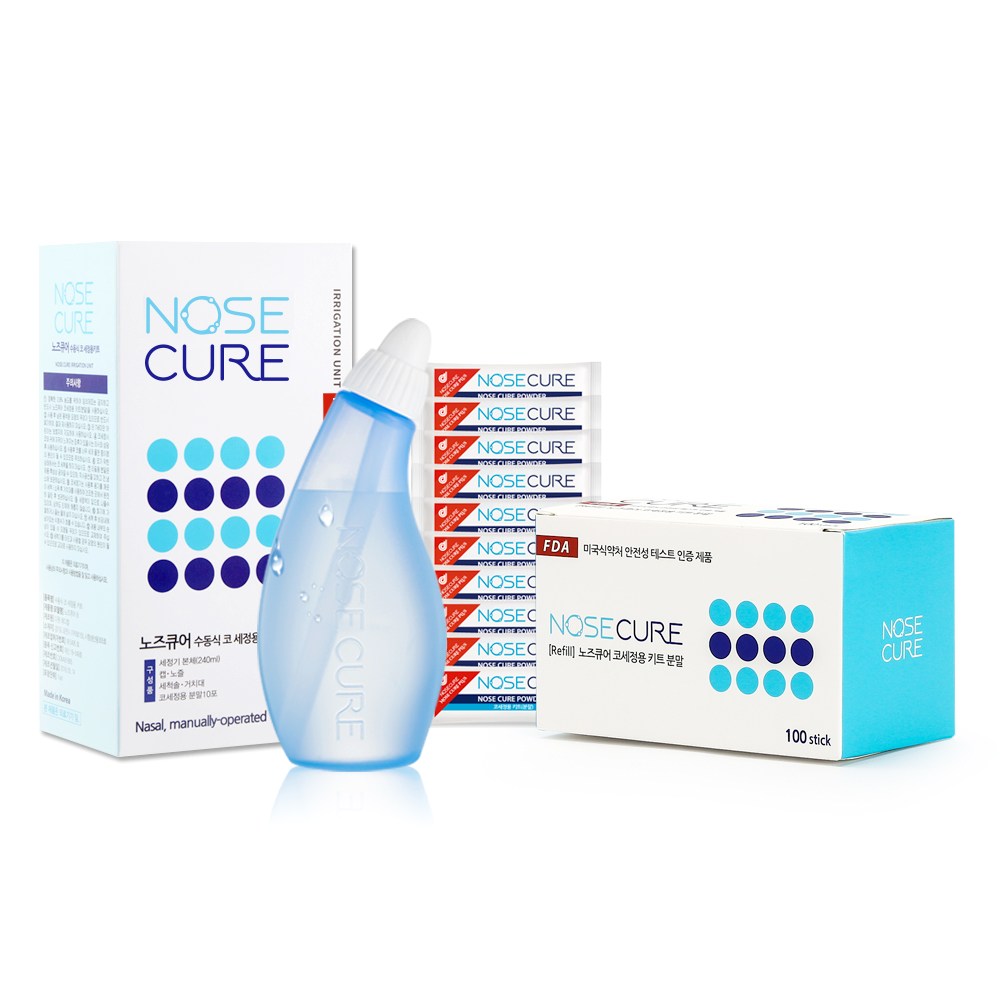 노즈큐어 블루 코세척기 세트 + 코세척분말 (100포X1개) 26,000원