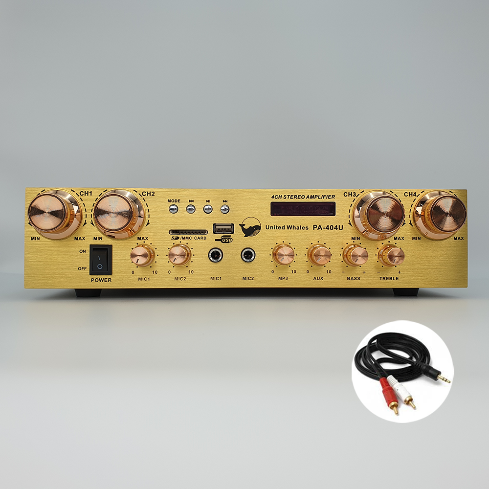 유나이티드웨일스 PA-404U 미니 앰프 320W 4채널 스피커 8통 연결 가능 소형 블루투스 앰프 (골드색상) 130,000원