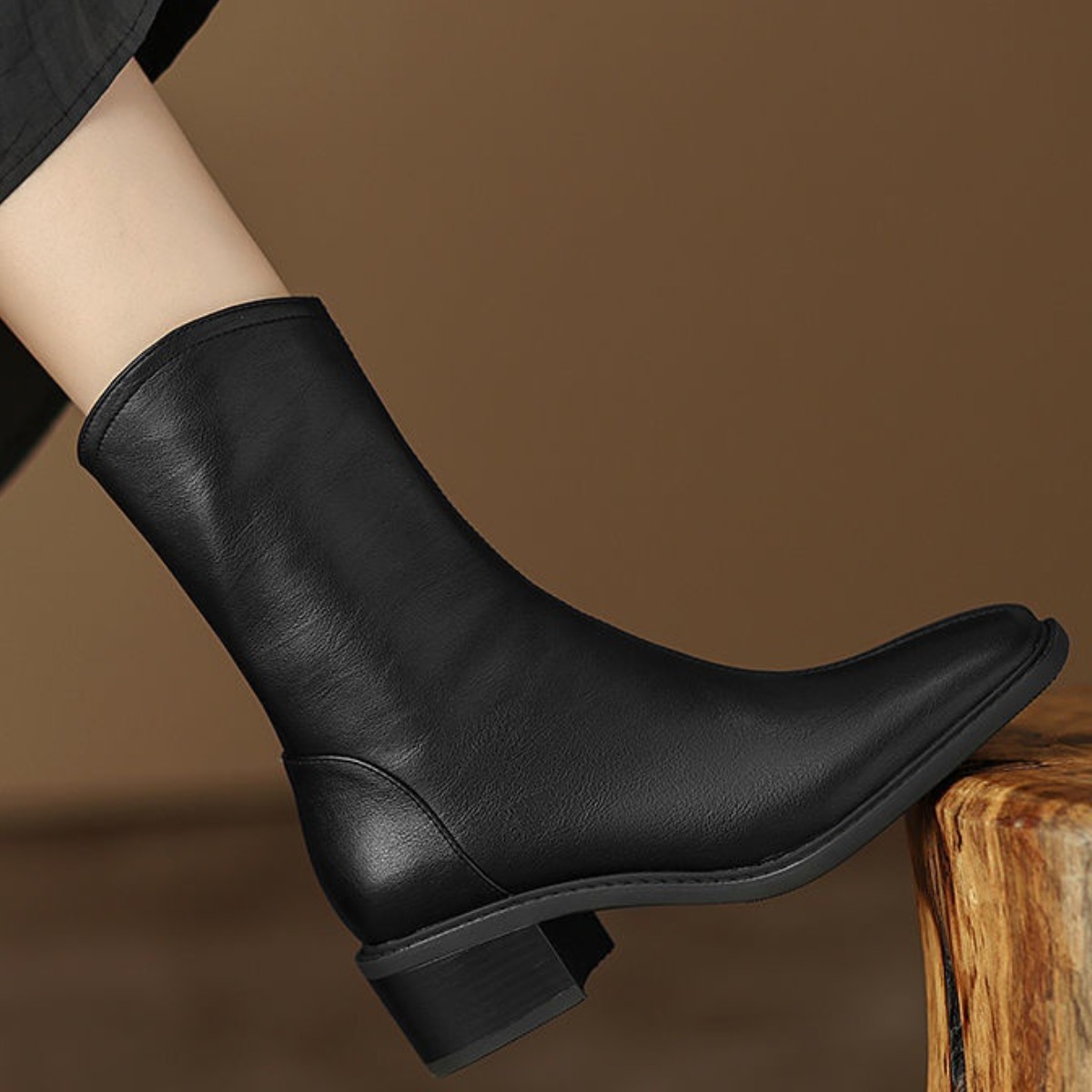 Angel 소가죽 미들부츠 여성 빈티지 미들굽 스퀘어 소프트 레더 미들부츠 4.5cm 34,200원