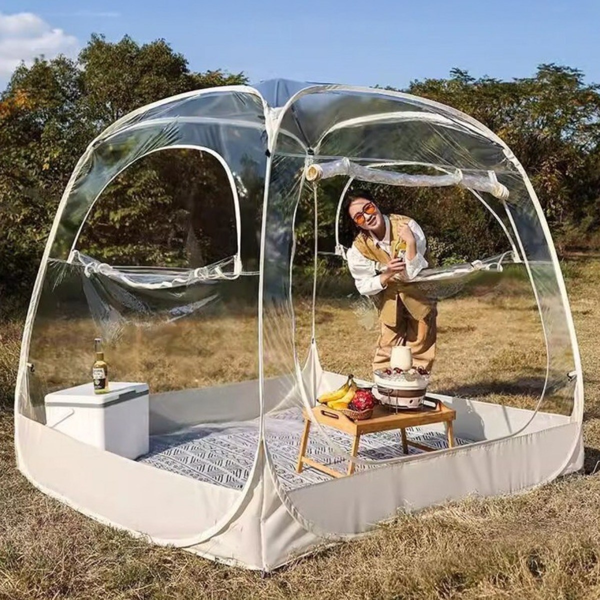 커플텐트 2인용 3인용 원터치 투명 감성 돔텐트 캠핑 쉘터 간편설치, 투명, 2-3인용, 현재가 100,800원