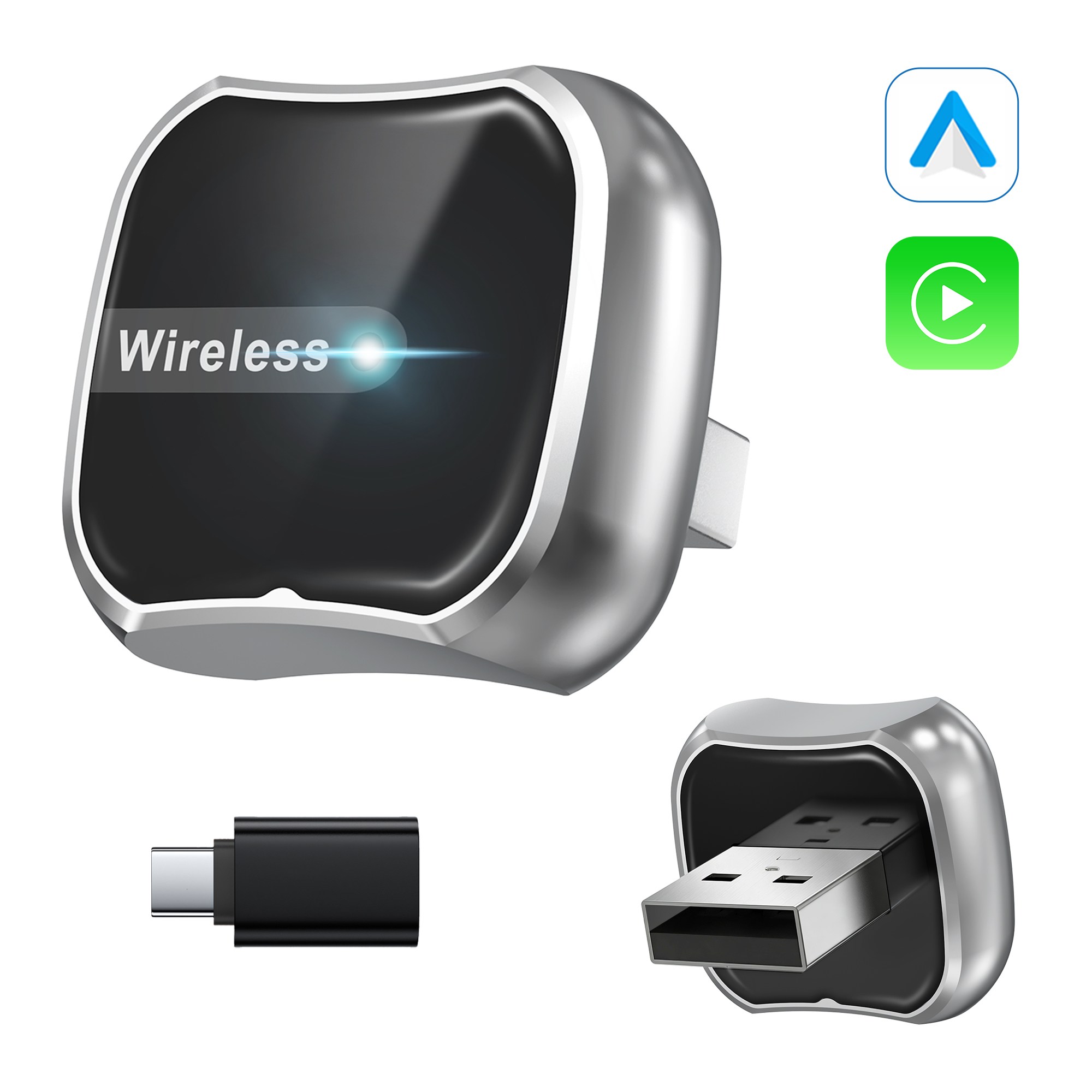 PIUJJA 스마트 미니 애플 무선 카플레이 2 in 1 안드로이드 오토 어댑터 차량용 네비게이 미러링 동글, 실버, M2 56,800원