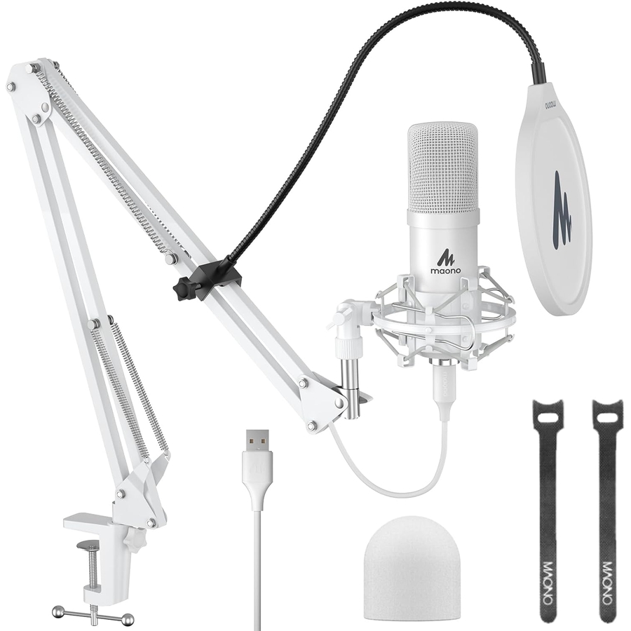 MAONO USB 마이크 192kHz 24bit 플러그 앤 플레이 PC 컴퓨터 팟캐스트 콘덴서 카디오이드 메탈 키트 녹음 게임 노래 유튜브 AU A04 화이트용 전문 사운드 칩 108,400원