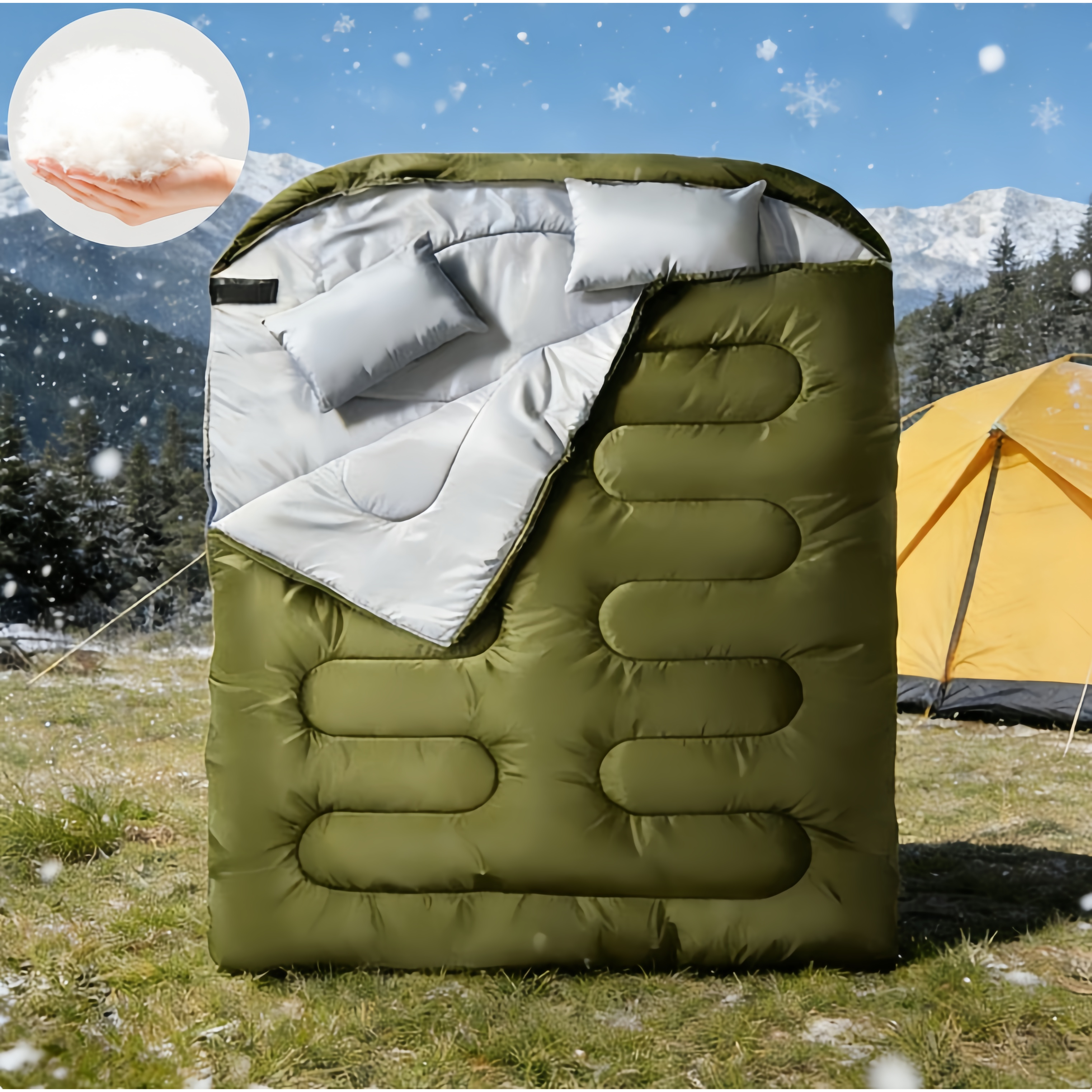 2인 침낭 초대형공간 휴대용 방수 야외 압축 침낭 커플 침낭 캠핑 침낭 동계 이불 3kg 베개 2개포함 + 수납가방 54,800원
