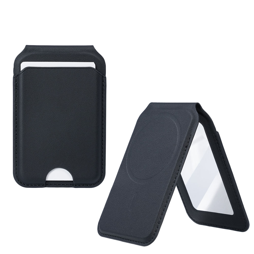 3in1 미러 가죽 맥세이프 카드지갑 마그네틱 거울 PU 거치대 레더 스탠드 3장 수납 케이스, 1개, 블랙 19,800원