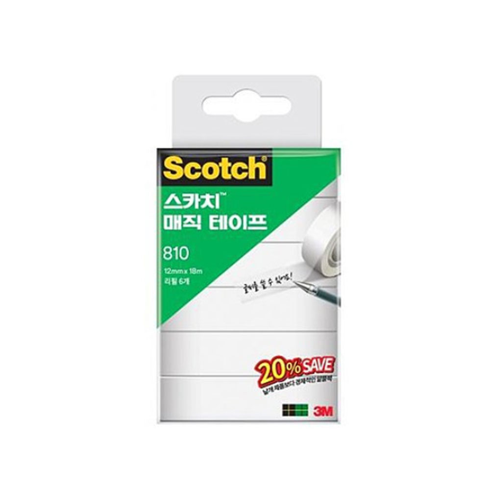 3M 매직테이프 리필 12mm 810 6개입 18m 메모 반투명 6,050원