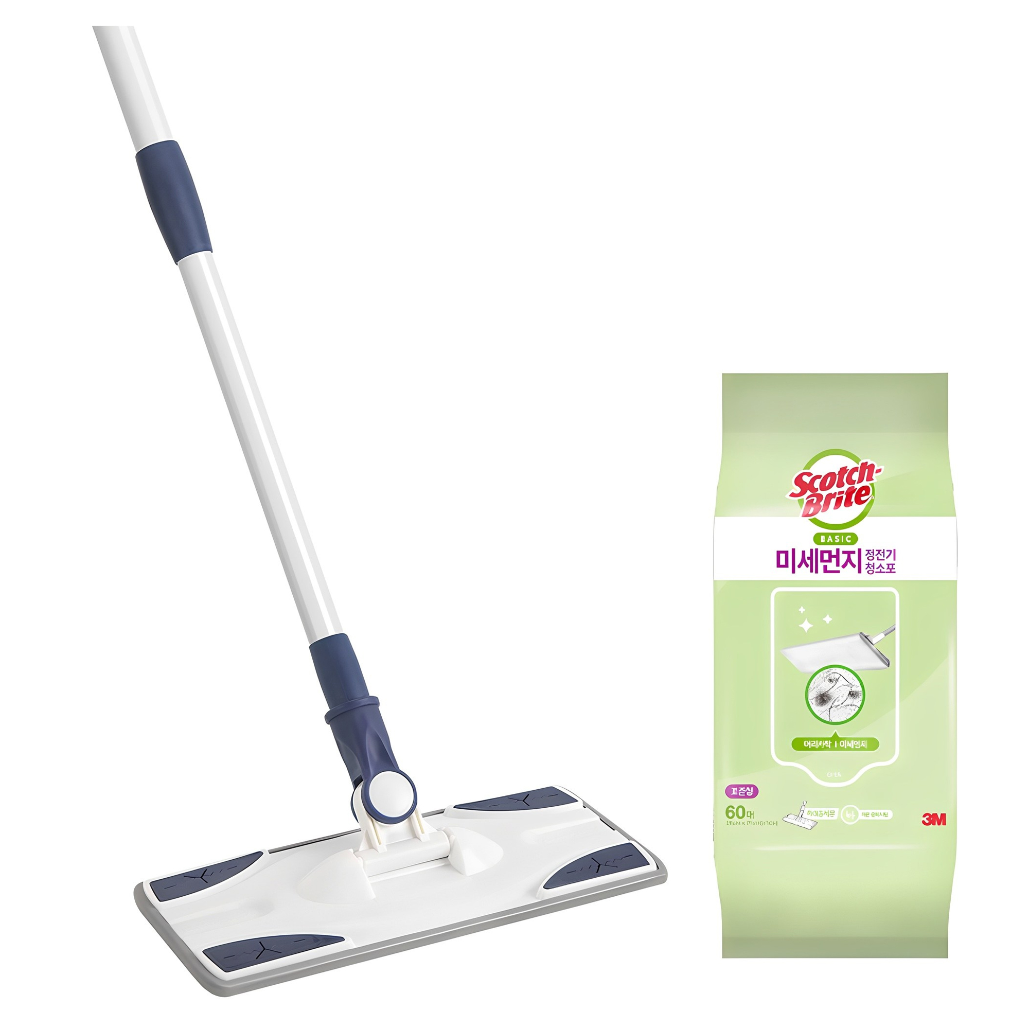 스카치브라이트 베이직 막대걸레 + 미세먼지 정전기 청소포 60매, 현재가 18,900원
