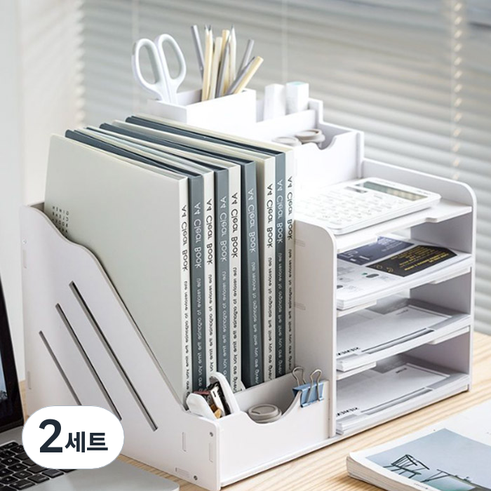 마켓플랜 모던 데스크탑 A4 4단 서류 정리함 세로형 + 책꽂이 25,800원