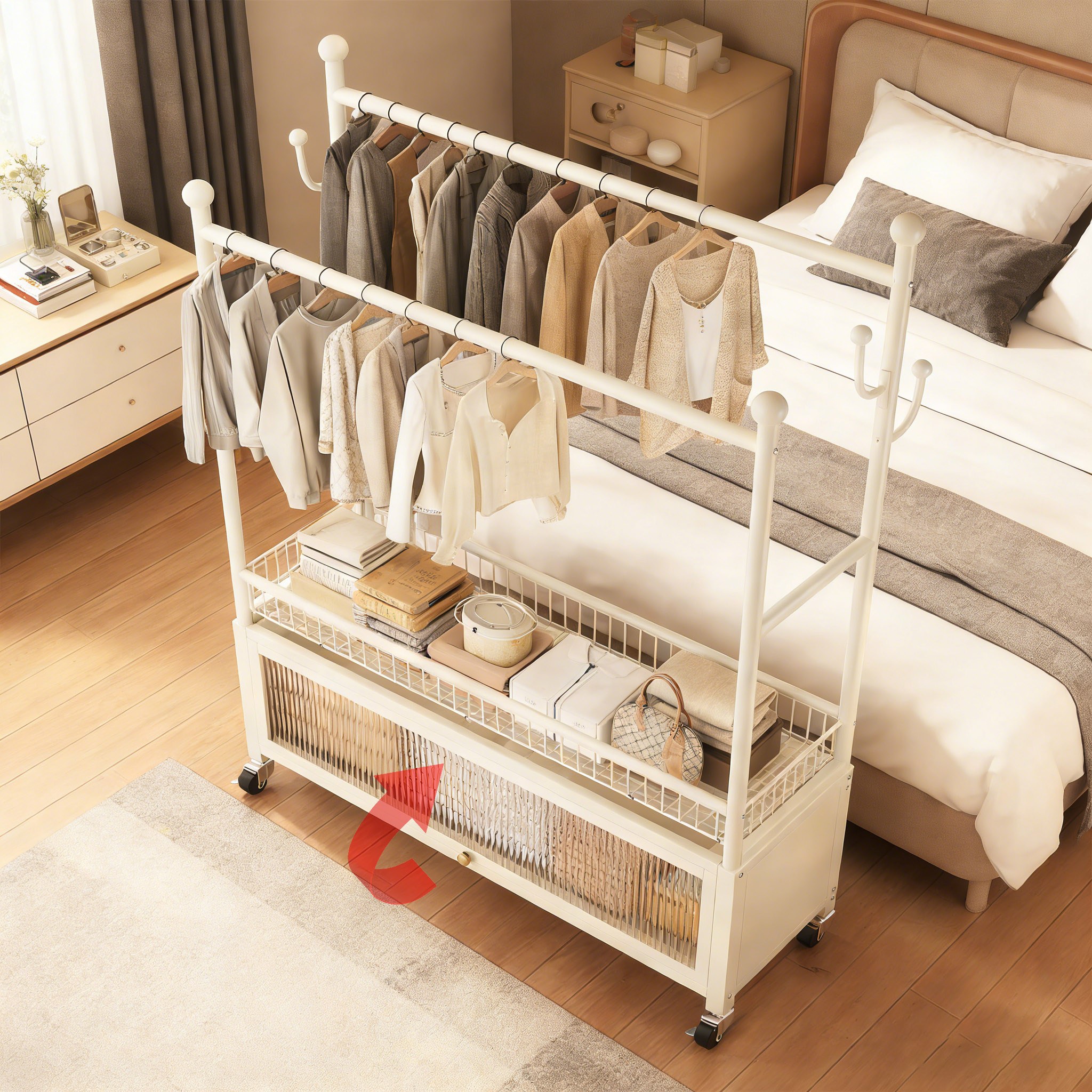 CABICO 시스템 옷걸이 행거 옷장 튼튼한 이동식 행거 스탠드 높은 옷걸이 2단, 화이트 68,800원