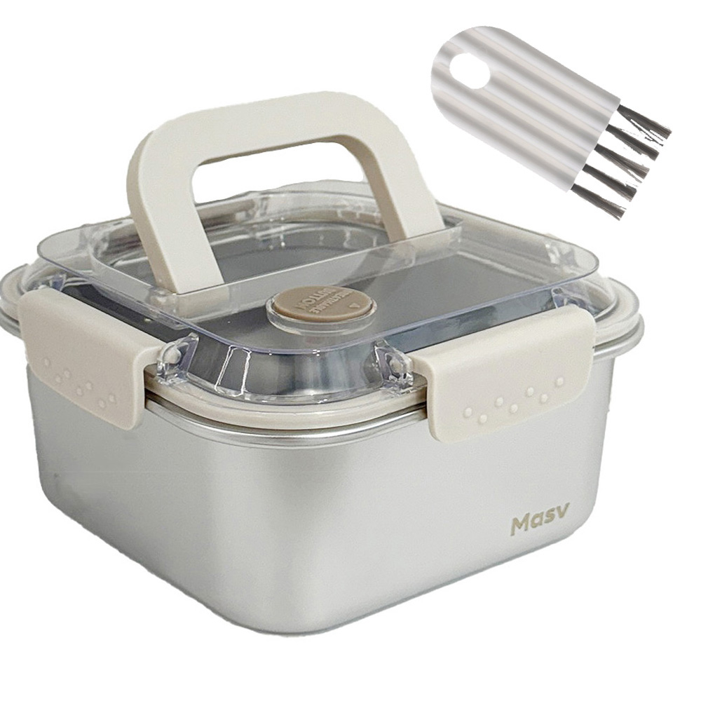 마시뷰 스텐304 사각 밀폐용기 전자렌지가능 반찬통 대용량 스테인리스 김치통 보관용기, 1200ml+뚜껑세척솔, 1세트 12,800원