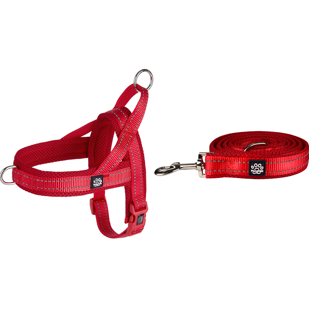 멍템 강아지 앞섬방지 하네스 + 메쉬 리드줄 세트, 레드, 1개 36,800원